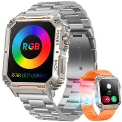 Smartwatch for Men Fitness Tracker Watch: 1.91" Touchscreen Smart Watch with RGB LED Lights Answer/Make Call Pedometer Heart Rate Blood Pressure Monitor Activity Tracker Waterproof for Android iOS