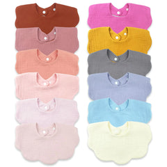 12PCS Baby Bibs Drool Bibs for Baby Girl Boy 4-Layer 100% Muslin Cotton Teething Bibs Drooling Bibs Absorbent&Soft&Breathable Scarf Muslin Baby Bibs