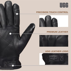 UGG mens 3 Point Leather Tech Gloves With Sherpa Lining