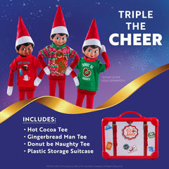 The Elf on the Shelf Claus Couture Collection Festive Fun T-Shirt Set - Set of 3 Elf-Size Tees with Gingerbread, Hot Cocoa and Donut Designs - Scout Elf Not Included