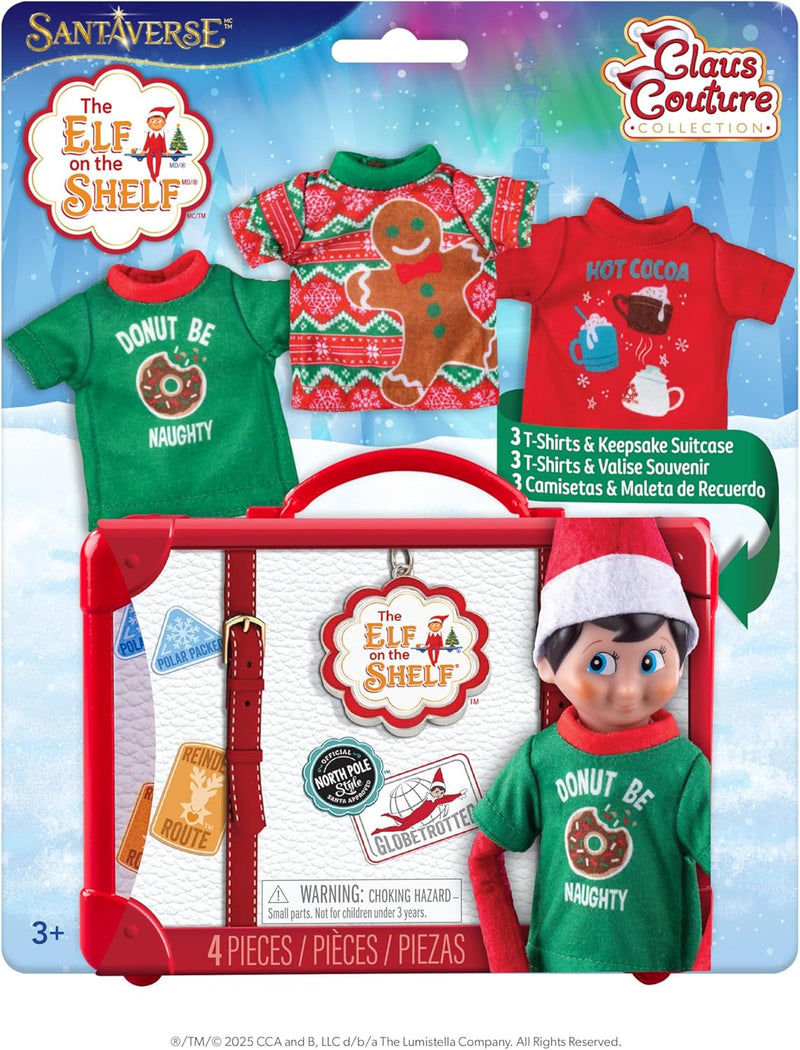 The Elf on the Shelf Claus Couture Collection Festive Fun T-Shirt Set - Set of 3 Elf-Size Tees with Gingerbread, Hot Cocoa and Donut Designs - Scout Elf Not Included