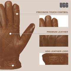UGG mens 3 Point Leather Tech Gloves With Sherpa Lining