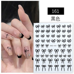 5D Minimalist Embossed Bow Nail Stickers (Black/White/Silver)