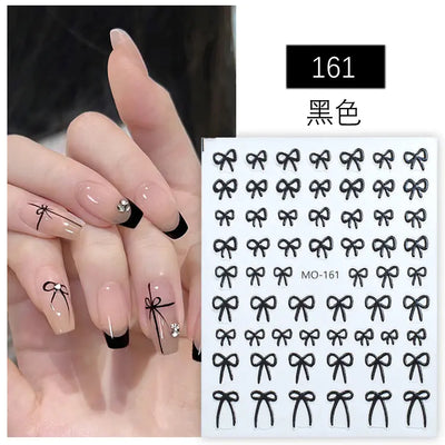 5D Minimalist Embossed Bow Nail Stickers (Black/White/Silver)